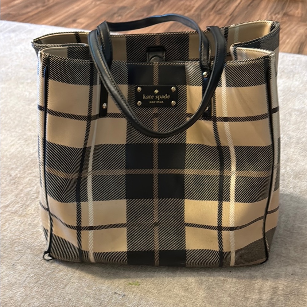 Kate Spade Black and Tan Plaid Tote